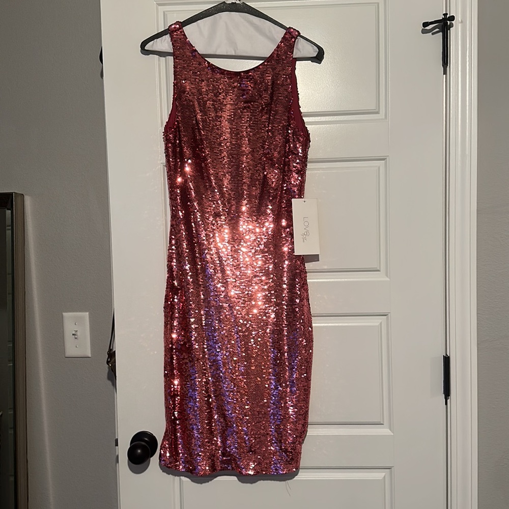COWL BACK SEQUIN COCKTAIL DRESS